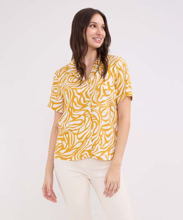 Camisa Estampada, Manga Corta, Cuello Camisero