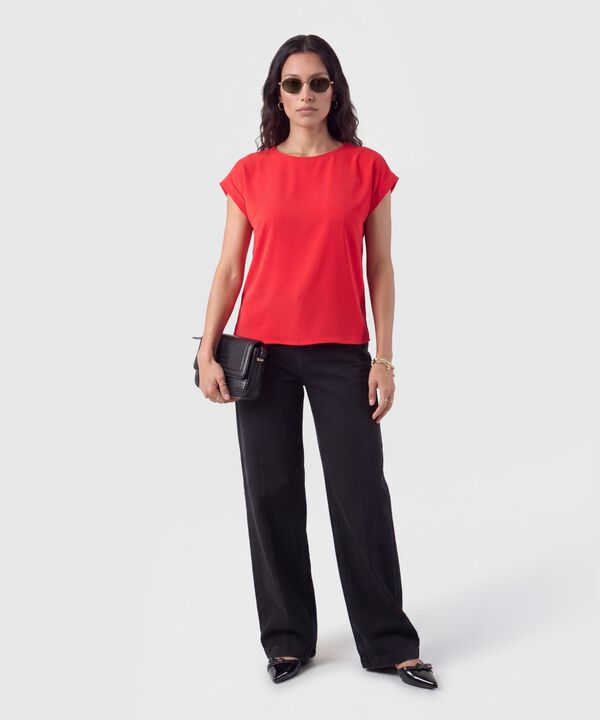 Camiseta Manga Corta Con Dobladillo Mujer