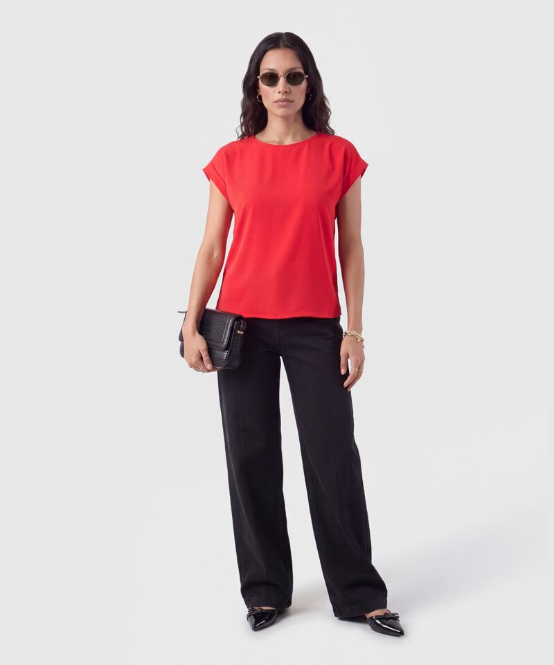 Camiseta Manga Corta Con Dobladillo Mujer