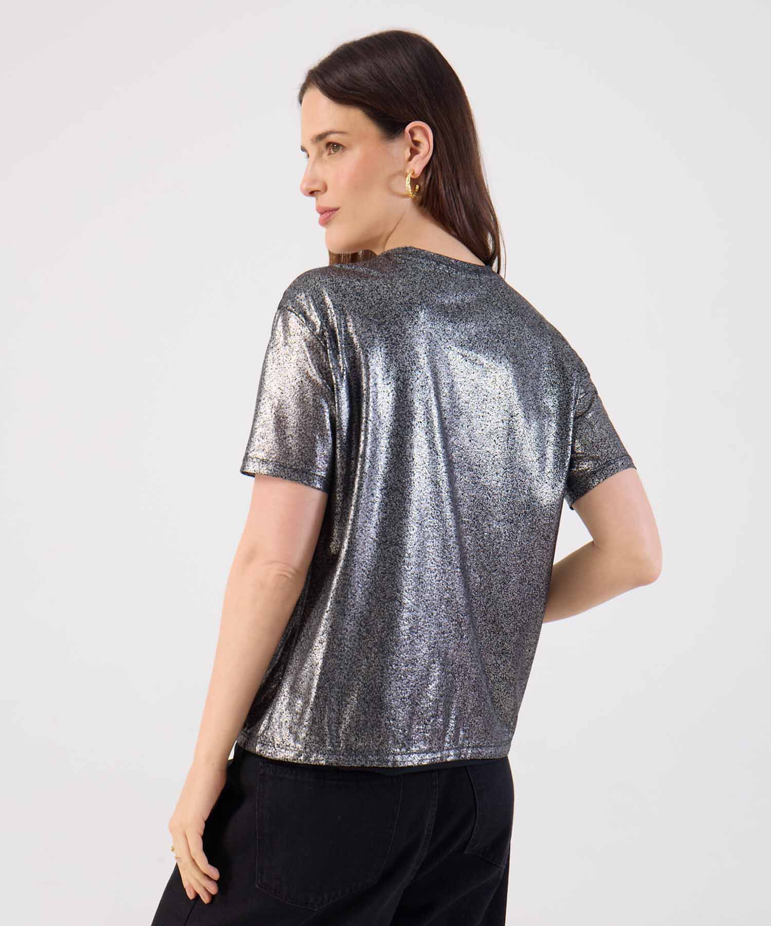 Camiseta Manga Corta Metalizada Mujer