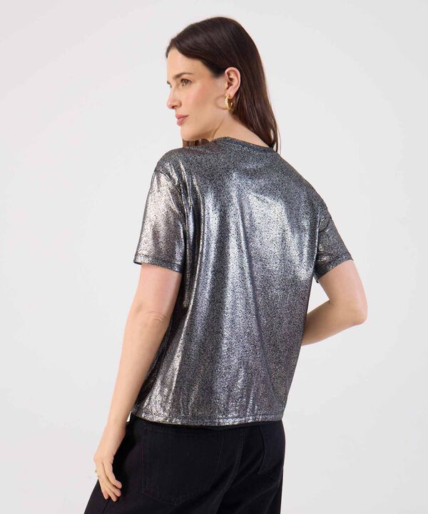 Camiseta Manga Corta Metalizada Mujer