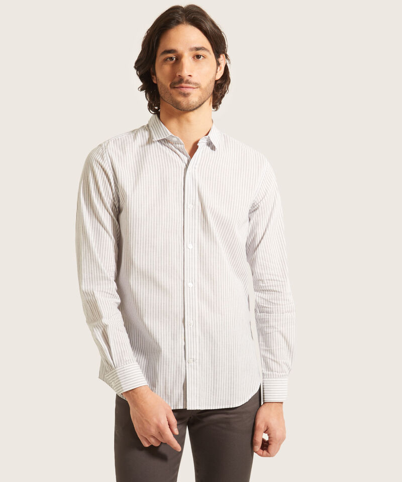 Camisa Manga Larga Preteñida Rayas, Slim
