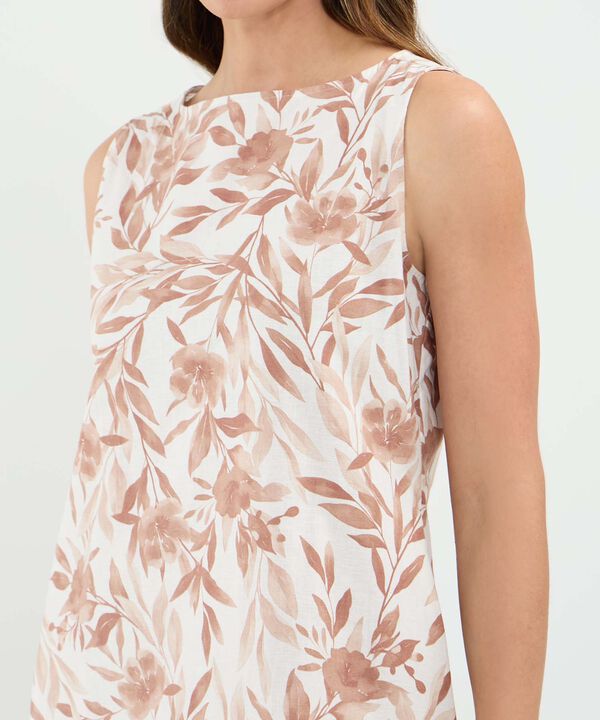 Vestido Estampado en Efecto Lino image number null