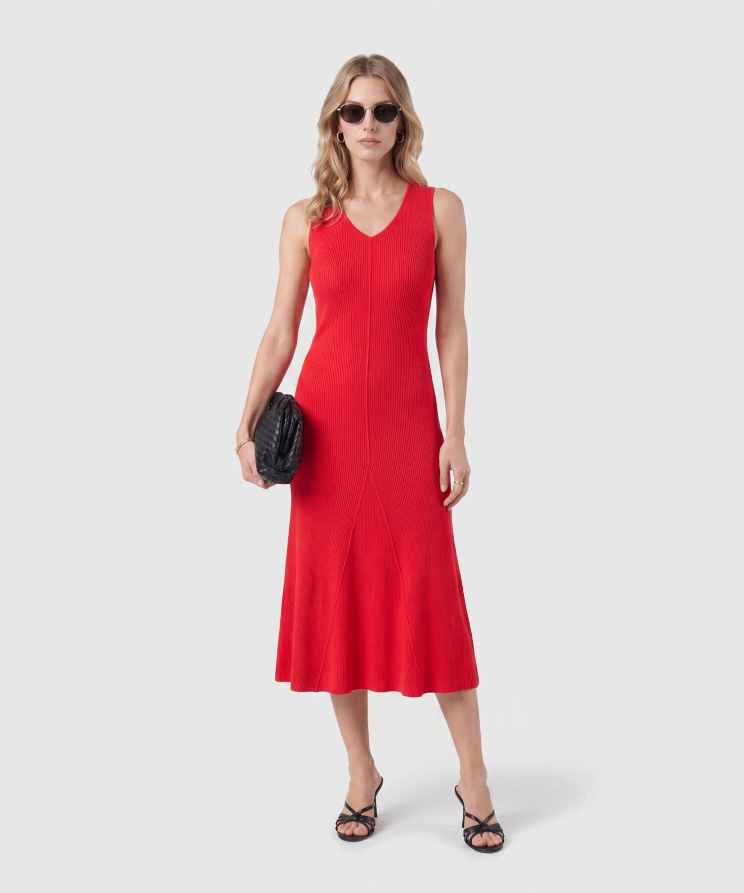 Vestido Midi Tejido Cuello V Para Mujer