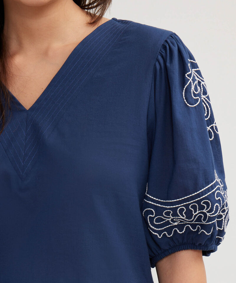 Blusa Manga Bombacha Con Bordado