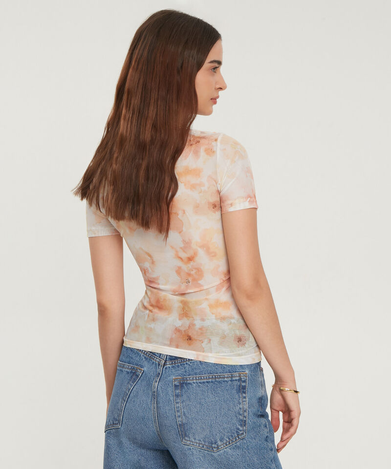 Camiseta Drapeada Estampada Manga Corta