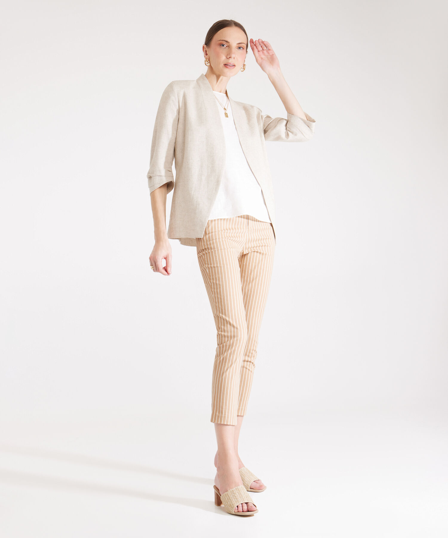Blazer Manga 3/4 Unicolor En Lino