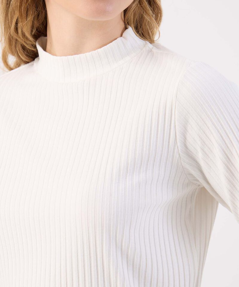 Blusa Para Mujer Cuello Alto Manga Tres Cuartos Acanalada