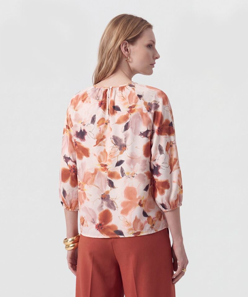 Blusa De Cuello Fruncido Y Manga &frac34; Para Mujer