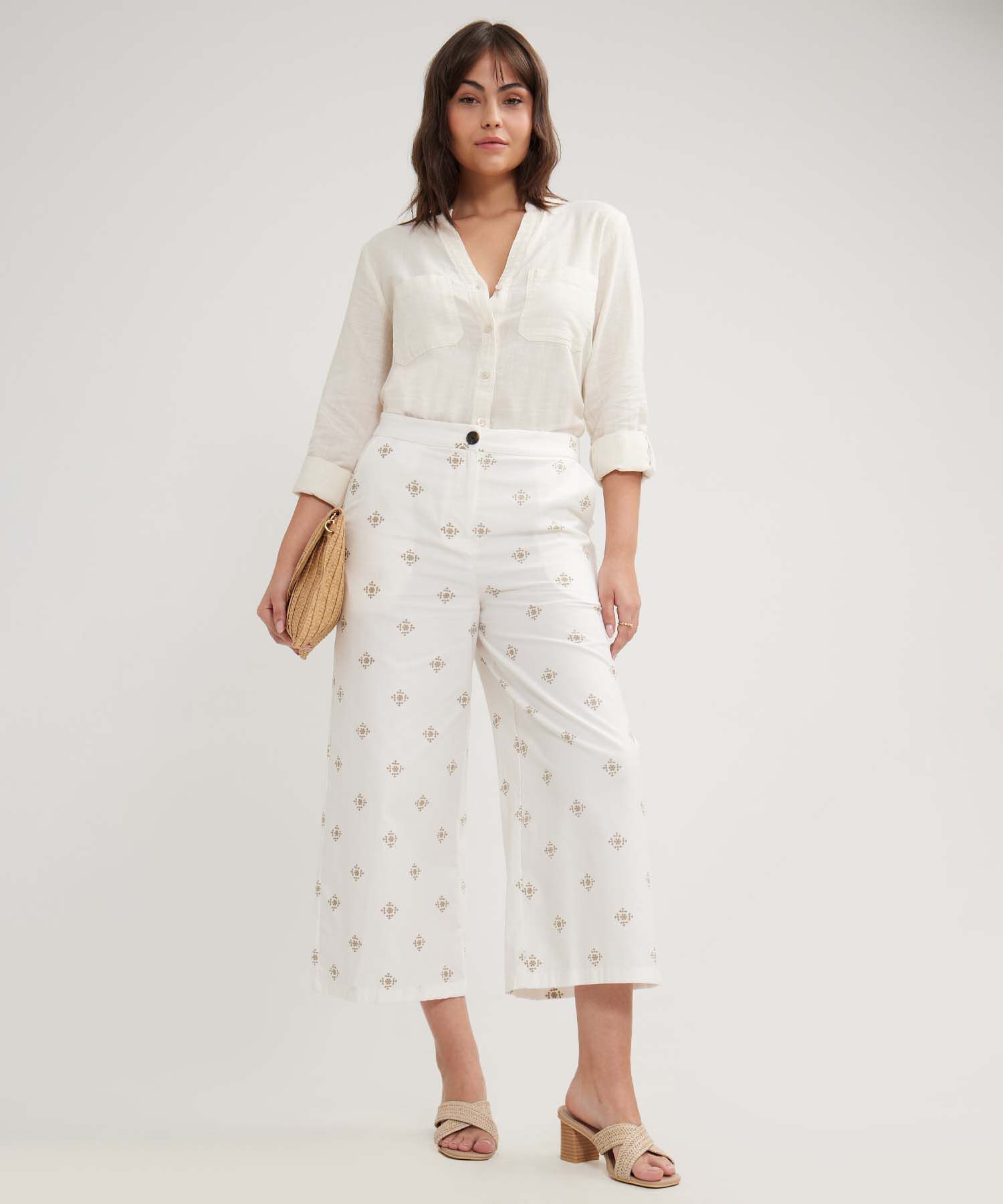 Pantalón Culotte Estampado Con Bolsillos Laterales