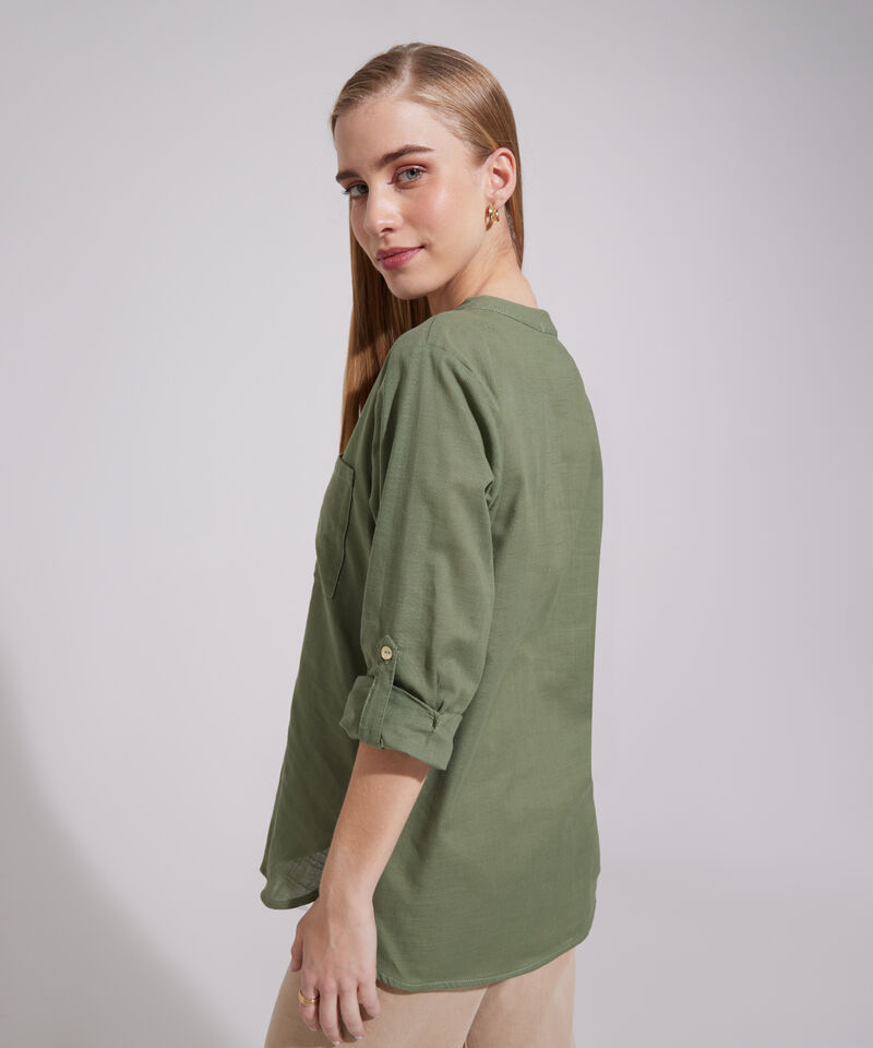 Blusa  Manga Larga Con Bolsillo Unicolor