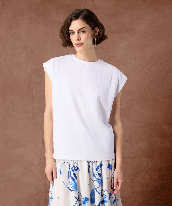 Camiseta Para Mujer Estampado Relieve Hombro Caído image number null