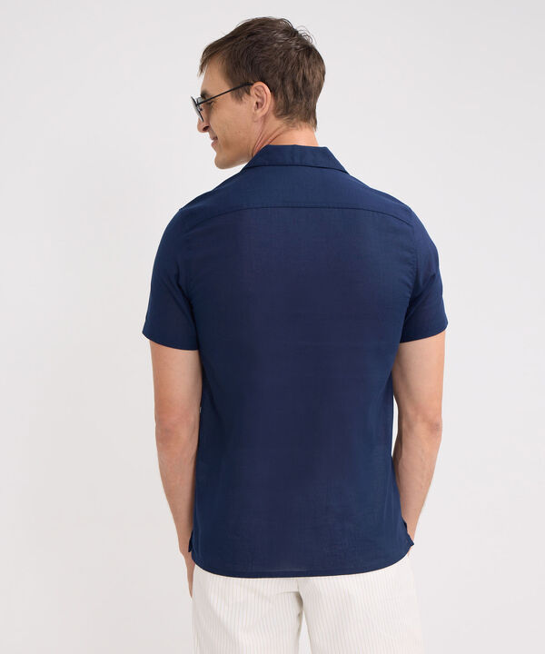 Camisa Manga Corta Cuello Resort Unicolor Con Bolsillo