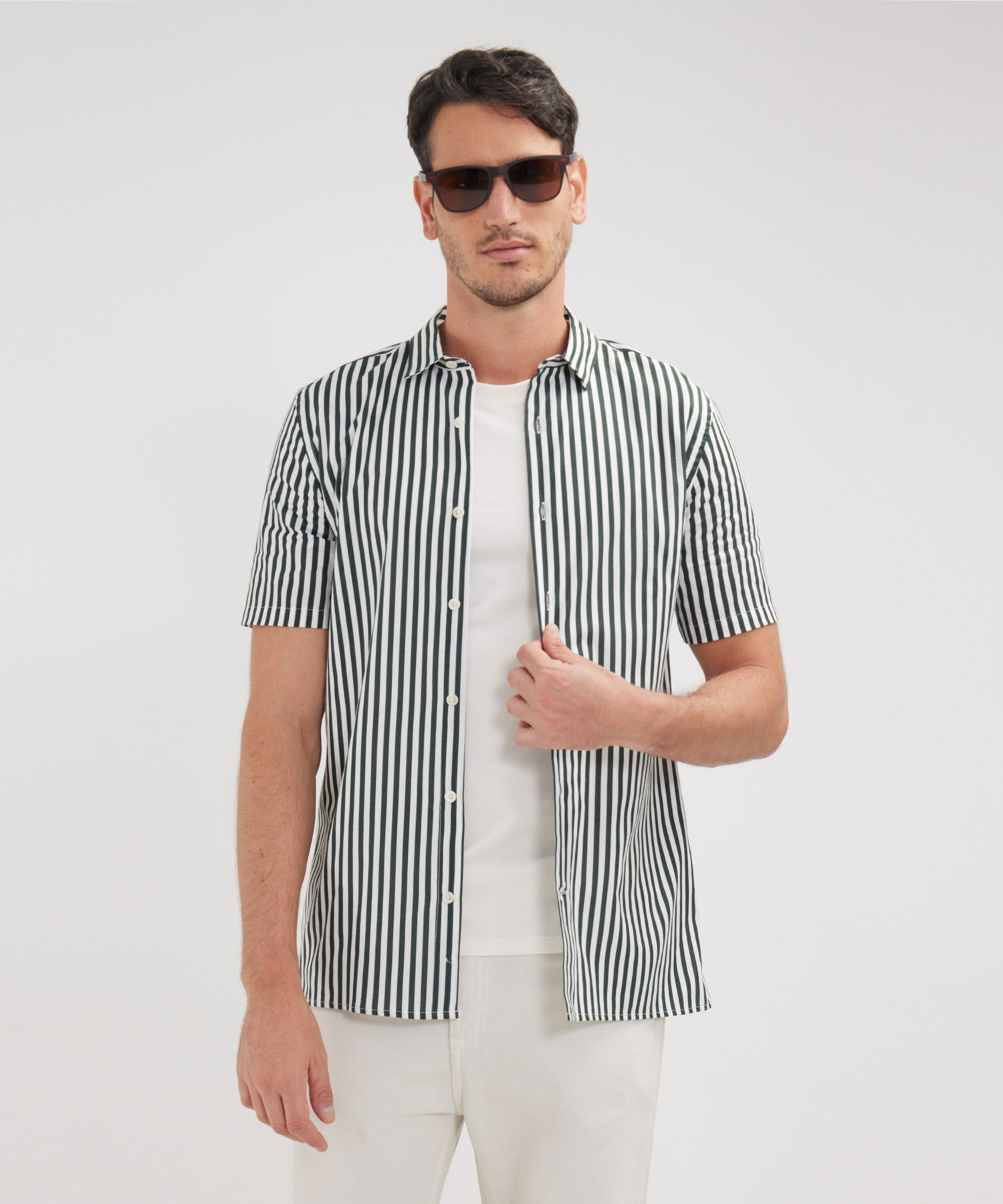 Camisa Manga Corta Estampada Base Lino