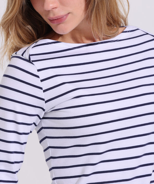Camiseta Cuello Ojal, Manga 3/4, Preteñida A Rayas