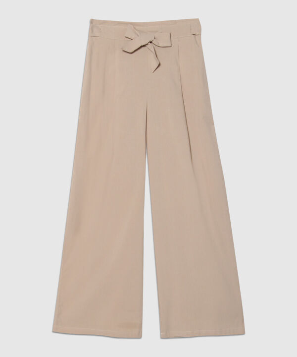 Pantalon Moda Tipo Paper Bag, Bota Amplia Con Bolsillos Laterales Y Cinturón Para Anudar, Cristales Linea Moda