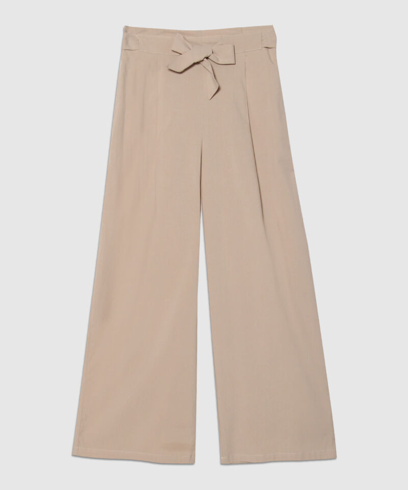Pantalon Moda Tipo Paper Bag, Bota Amplia Con Bolsillos Laterales Y Cinturón Para Anudar, Cristales Linea Moda