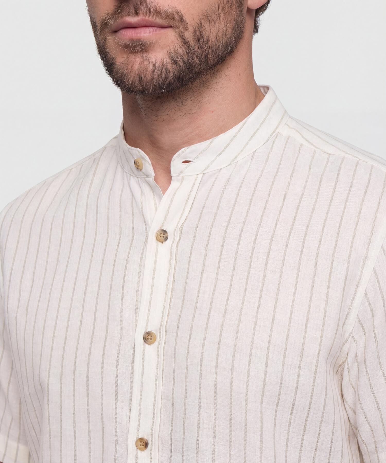 Camisa Hombre Manga Corta Cuello Mao