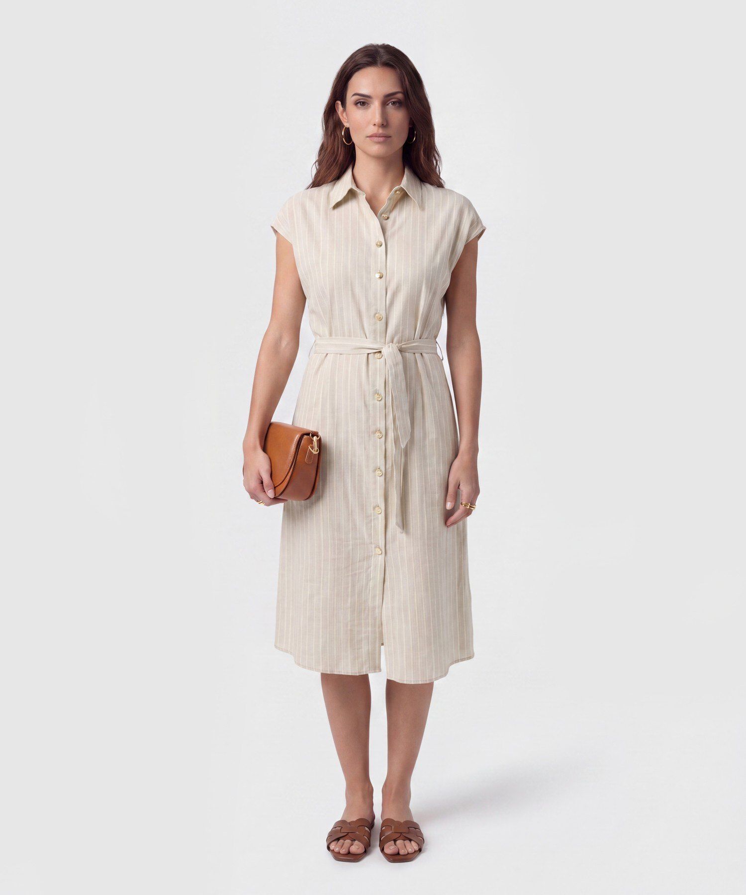 Vestido Midi Camisero Con Lazo Para Mujer