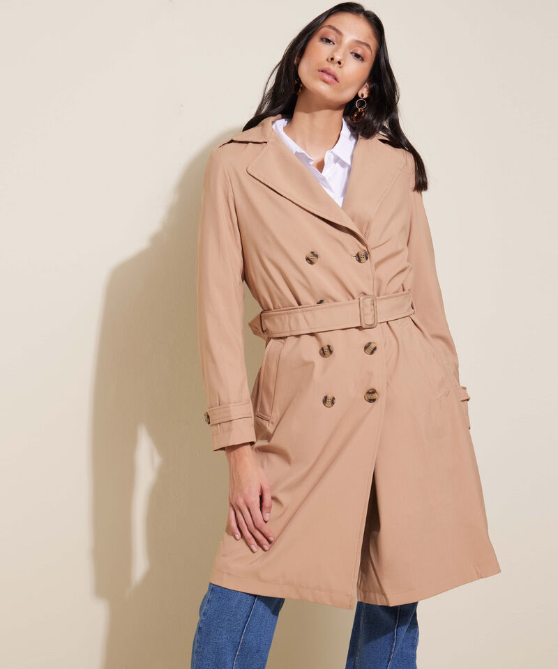 Chaqueta Trench Con Cinturon De Ajuste Manga Larga