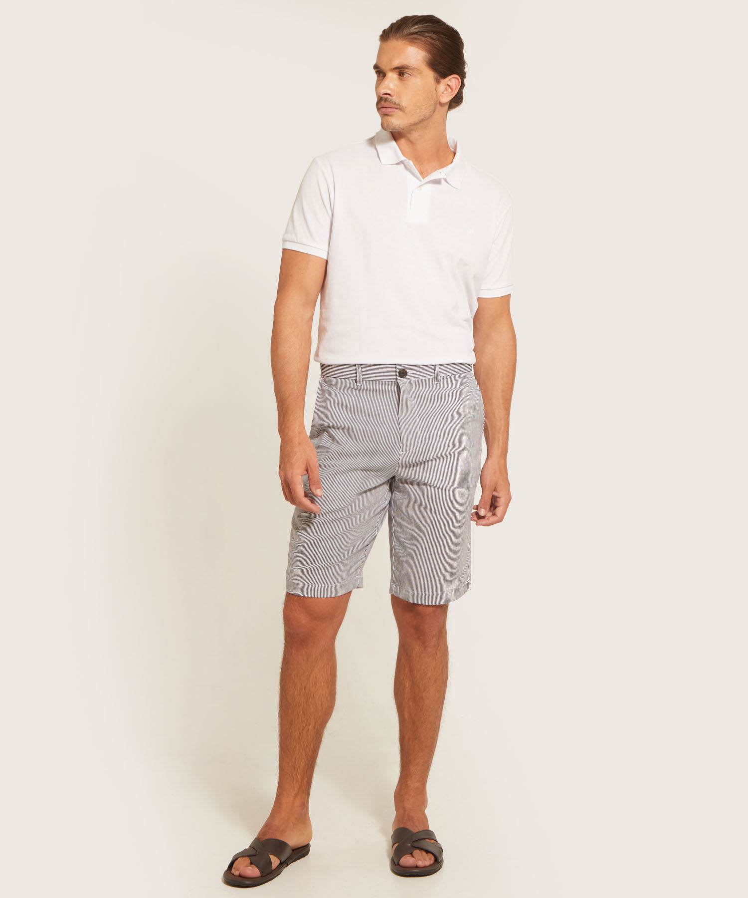 Bermuda B&aacute;sica Mezcla De Lino Estampado