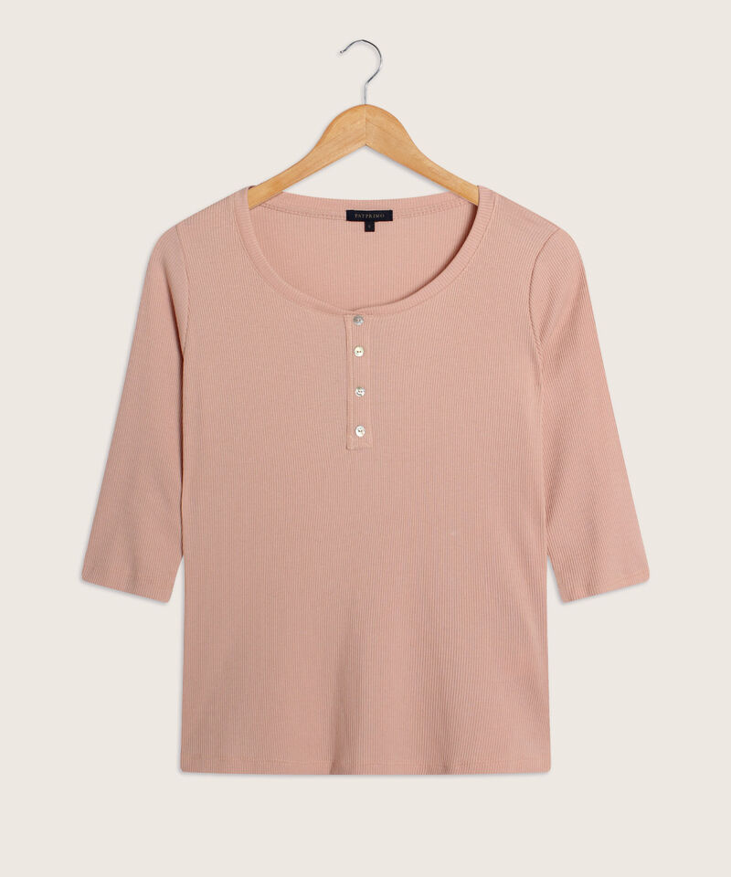 Camiseta Rib Con Botones Para Mujer