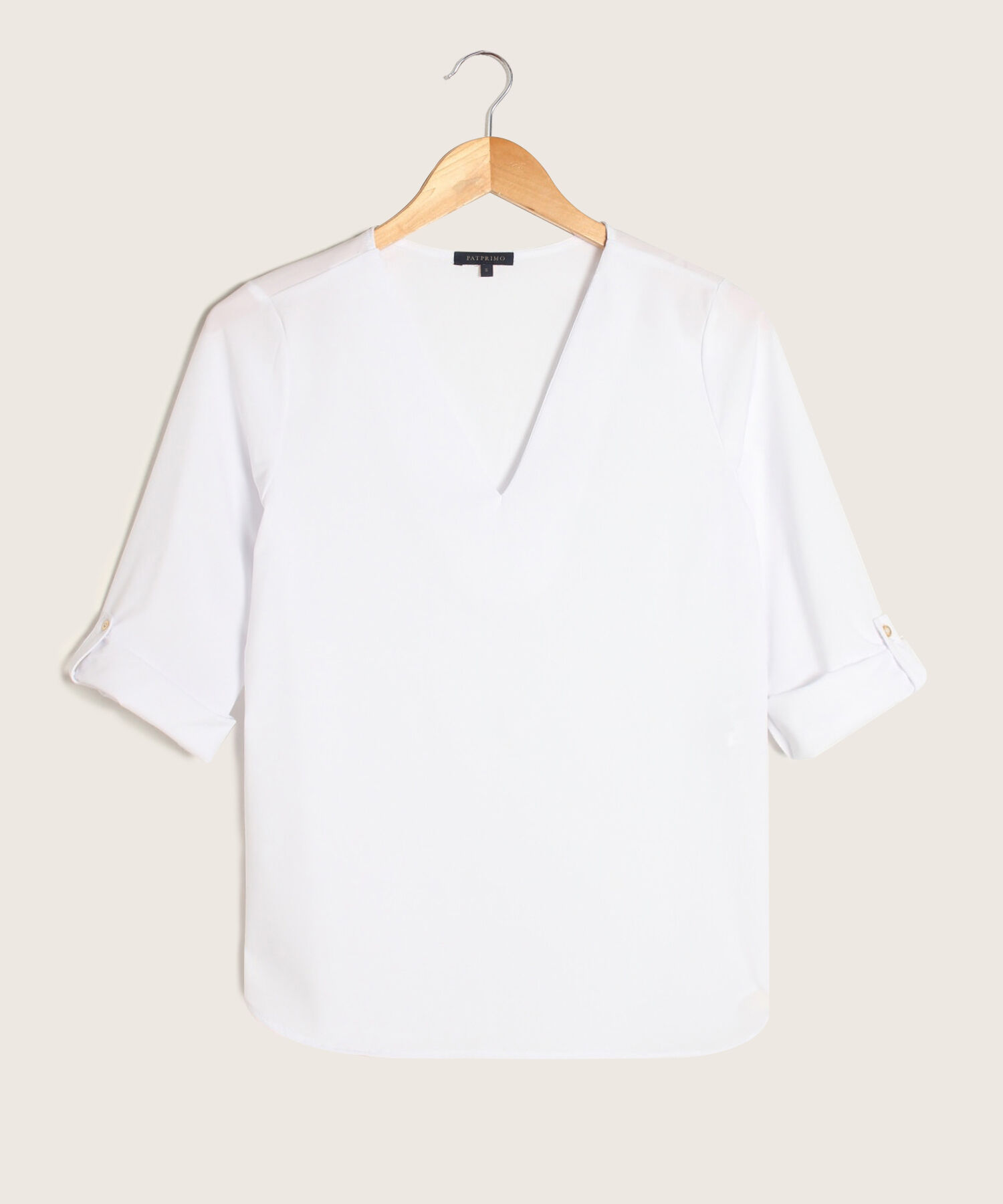 Blusa Unicolor Manga 3/4 Con Cuello En V, Charretera Para Graduar