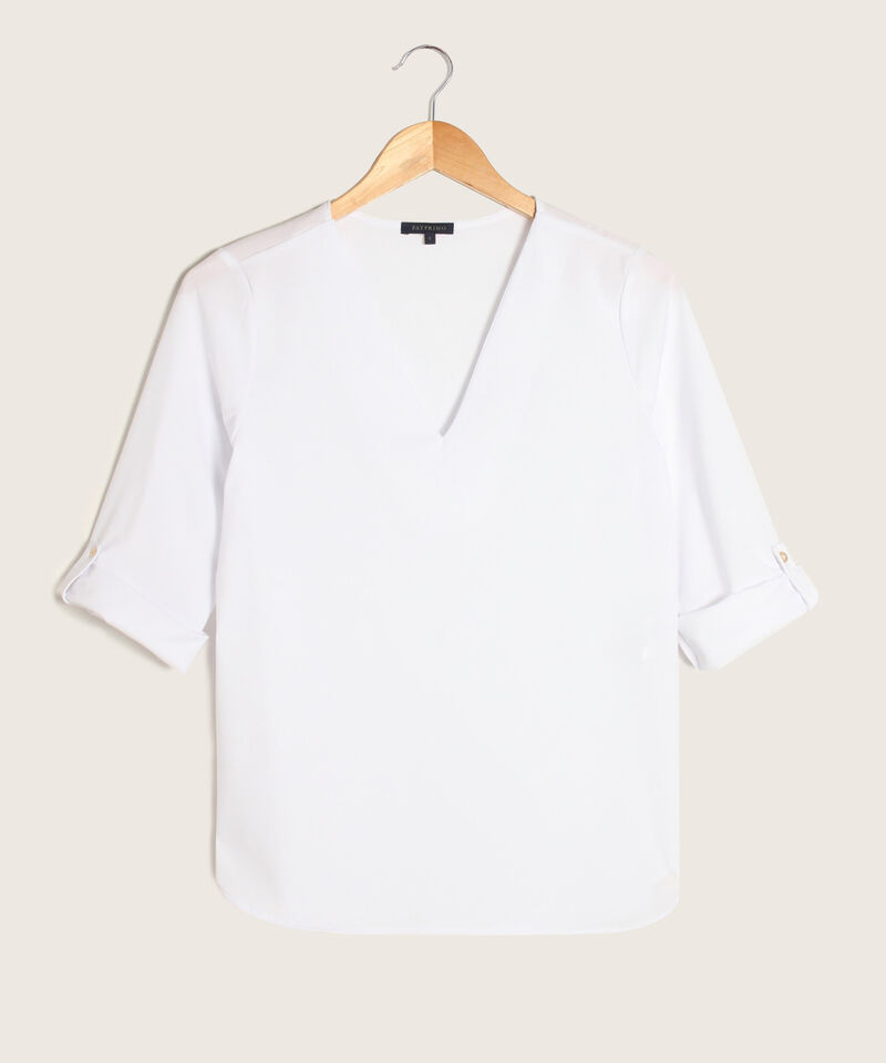 Blusa Unicolor Manga 3/4 Con Cuello En V, Charretera Para Graduar