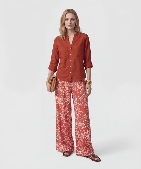 Blusa Unicolor De Manga Graduable Para Mujer