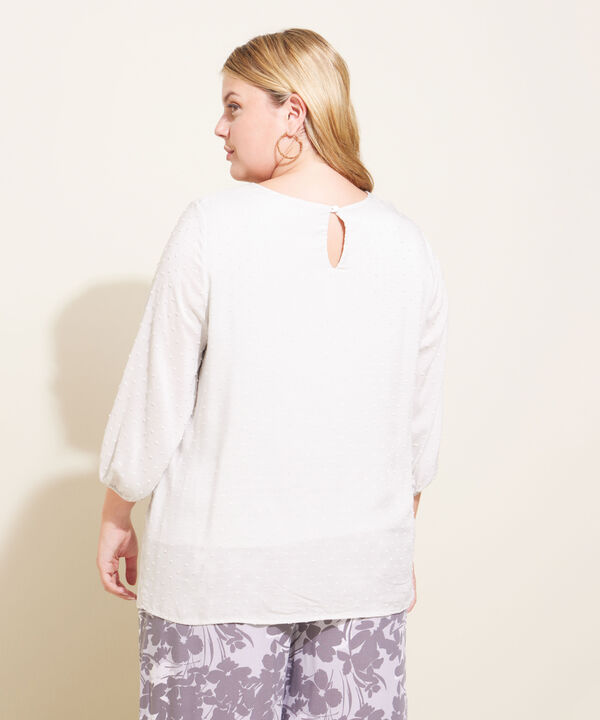 Blusa Manga 3/4 Con cuello Redondo, Botón En Espalda Y Mangas Tipo Globo Con Textura