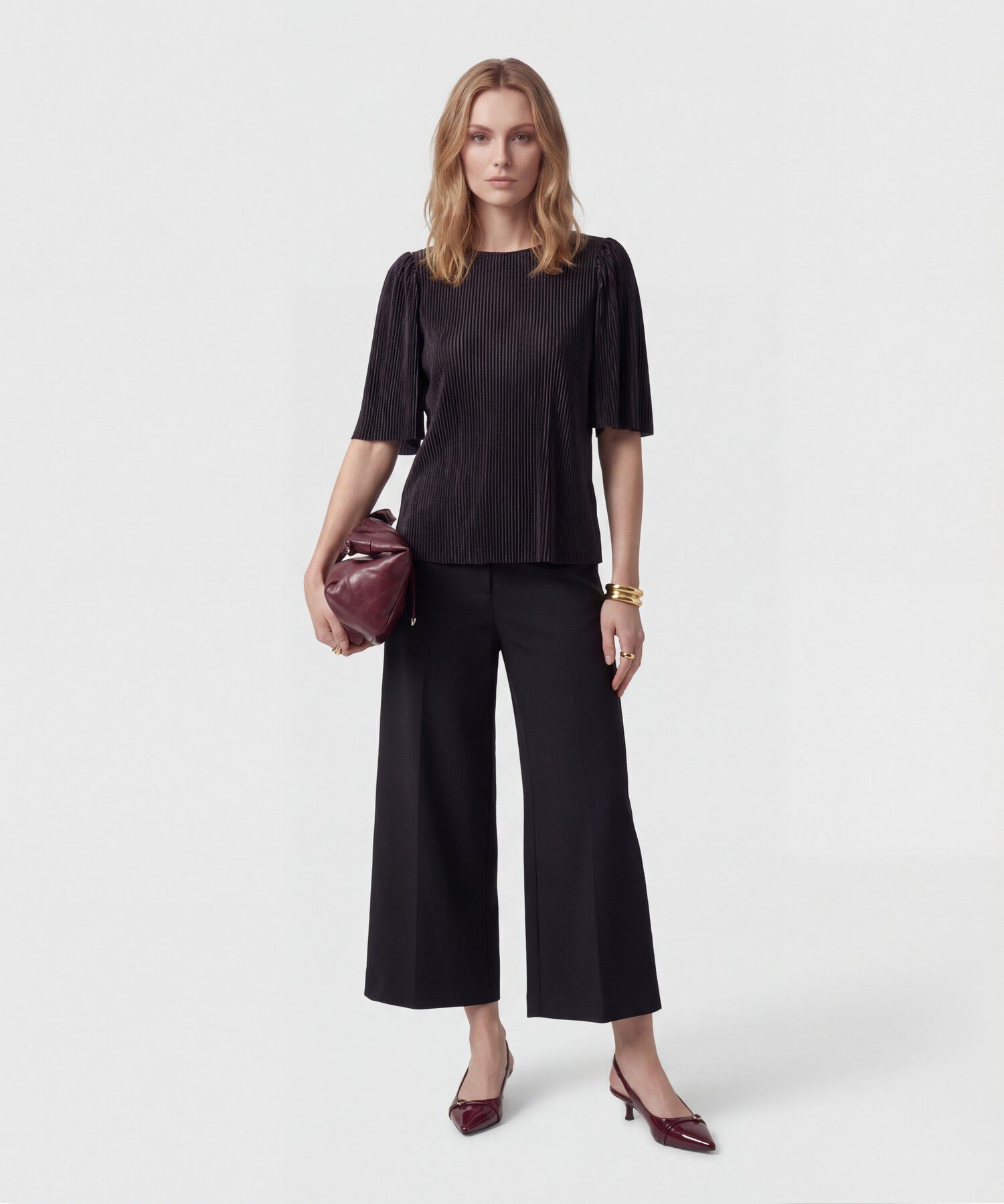 Camiseta De Tejido Plisado Para Mujer