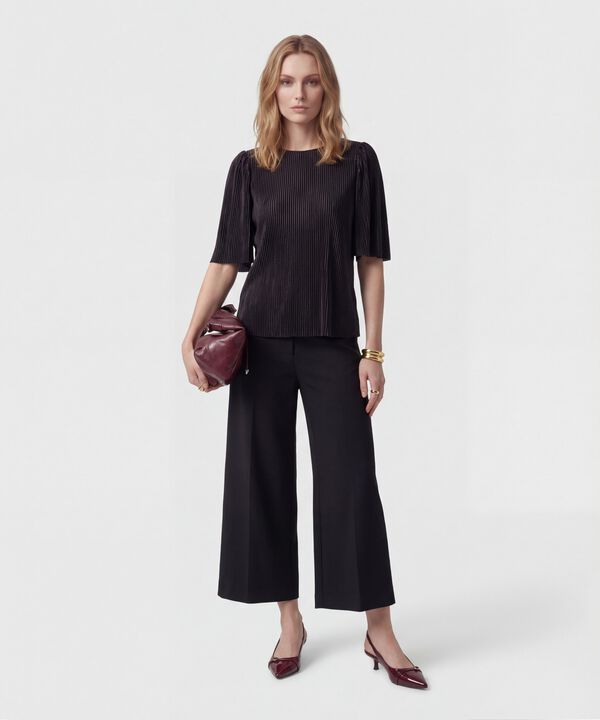 Camiseta De Tejido Plisado Para Mujer