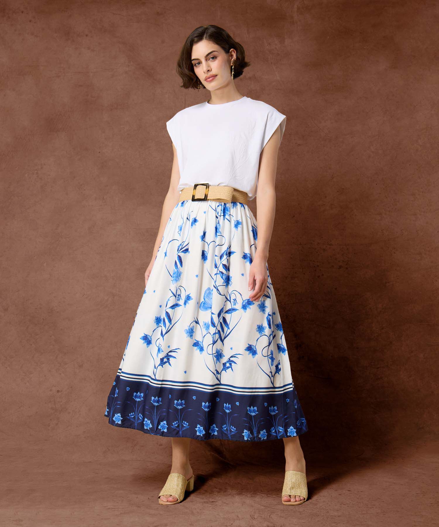 Falda Midi Estampada Para Mujer Diseño Floral Veraniego