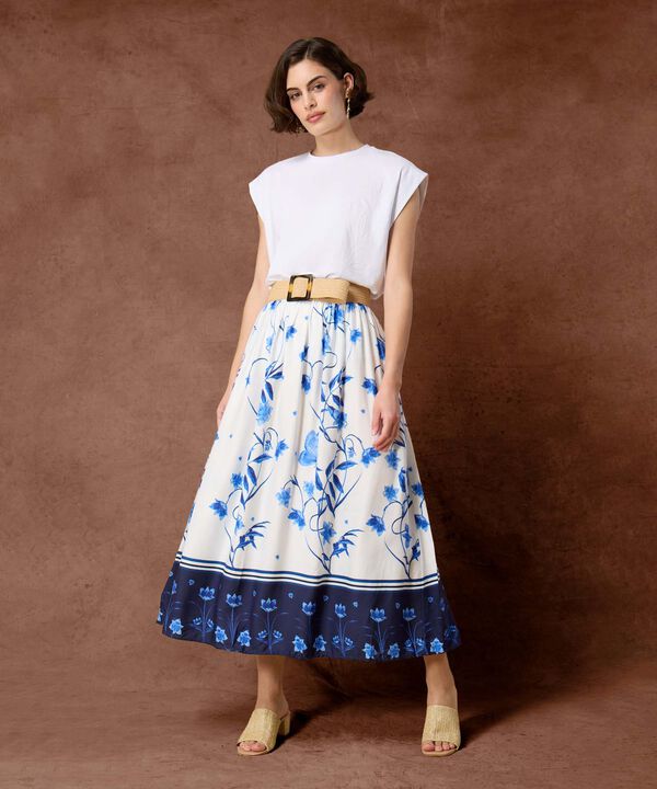 Falda Midi Estampada Para Mujer Diseño Floral Veraniego image number null