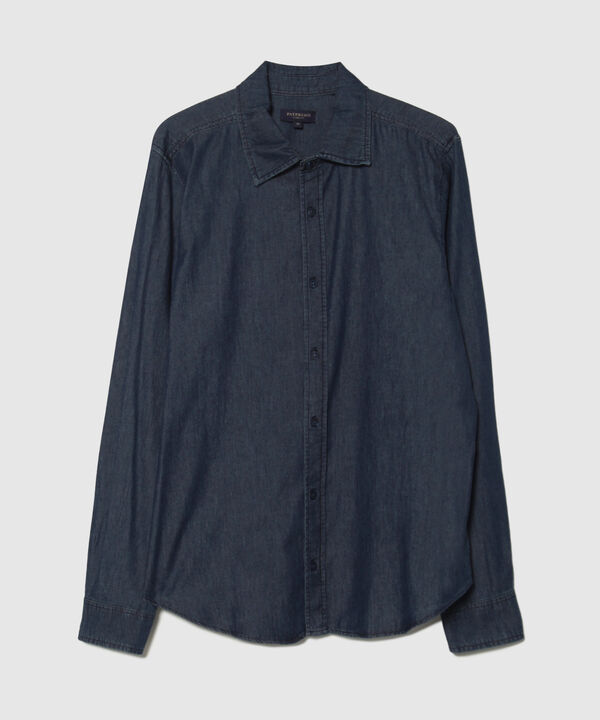 Camisa Manga Larga Sin Bolsillos Regular Fit Tono Azul Oscuro