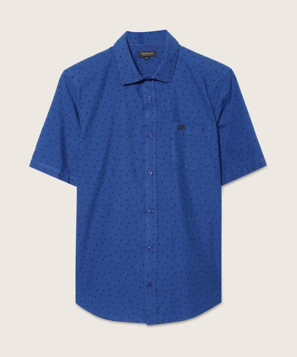 Camisa Manga Corta Estampada Miniprint, Silueta Regular Fit Con Bolsillo