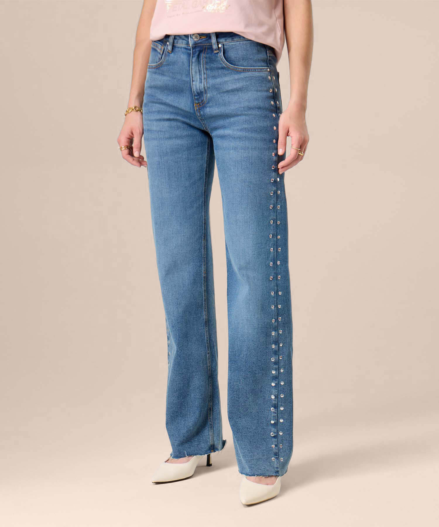 Jeans Para Mujer Con Apliques Laterales