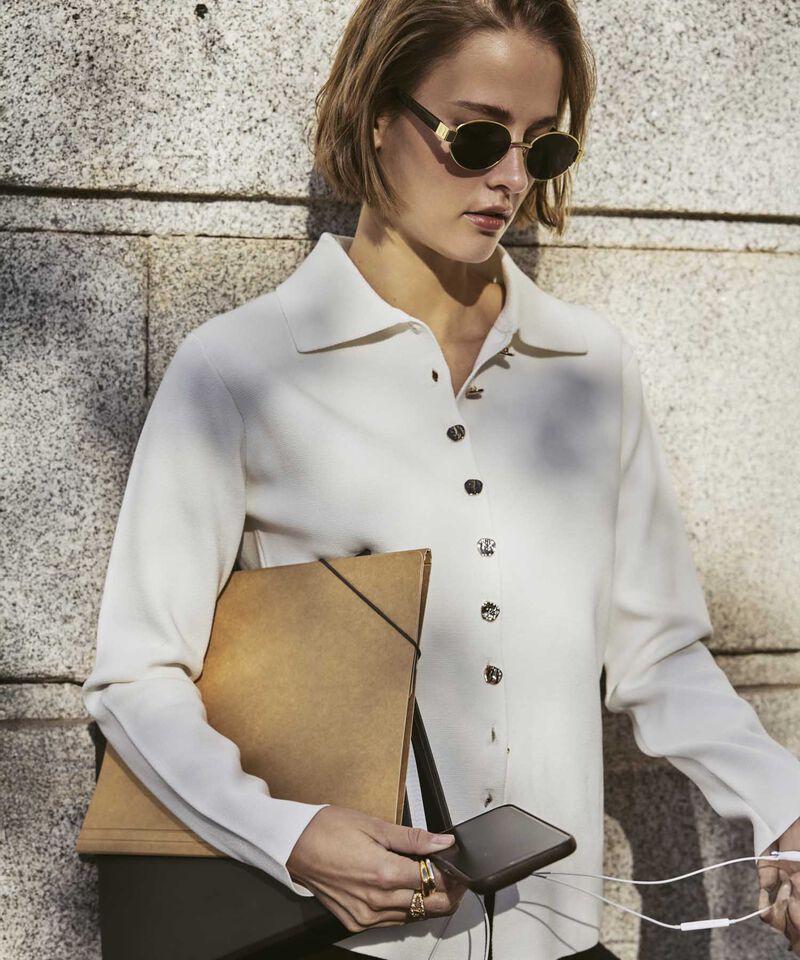 C&aacute;rdigan De Punto Con Cuello Camisero Mujer