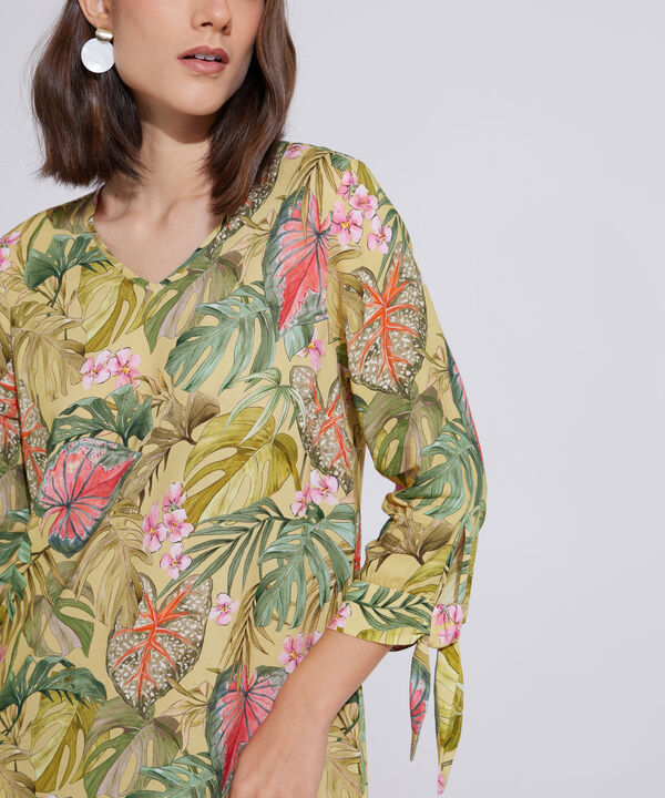 Vestido Estampado Manga 3/4 Con Anudado