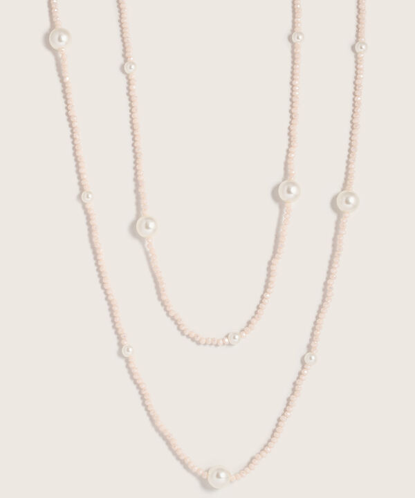 Collar Doble Con Perlas Y Cuentas Para Mujer