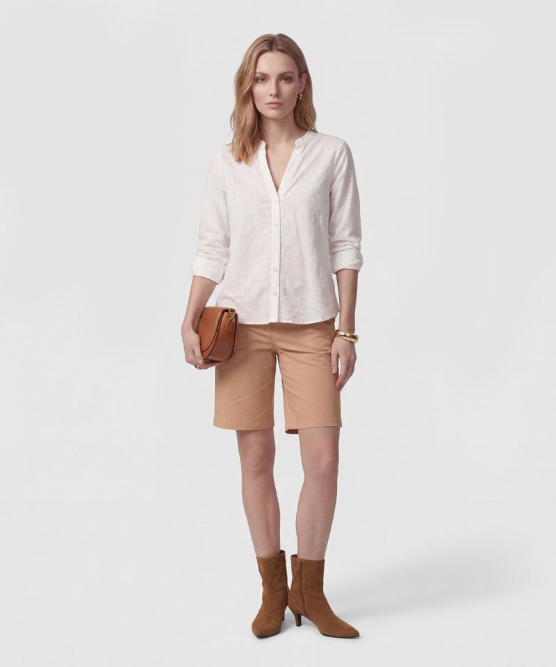 Blusa De Cuello Neru Y Manga Ajustable Para Mujer