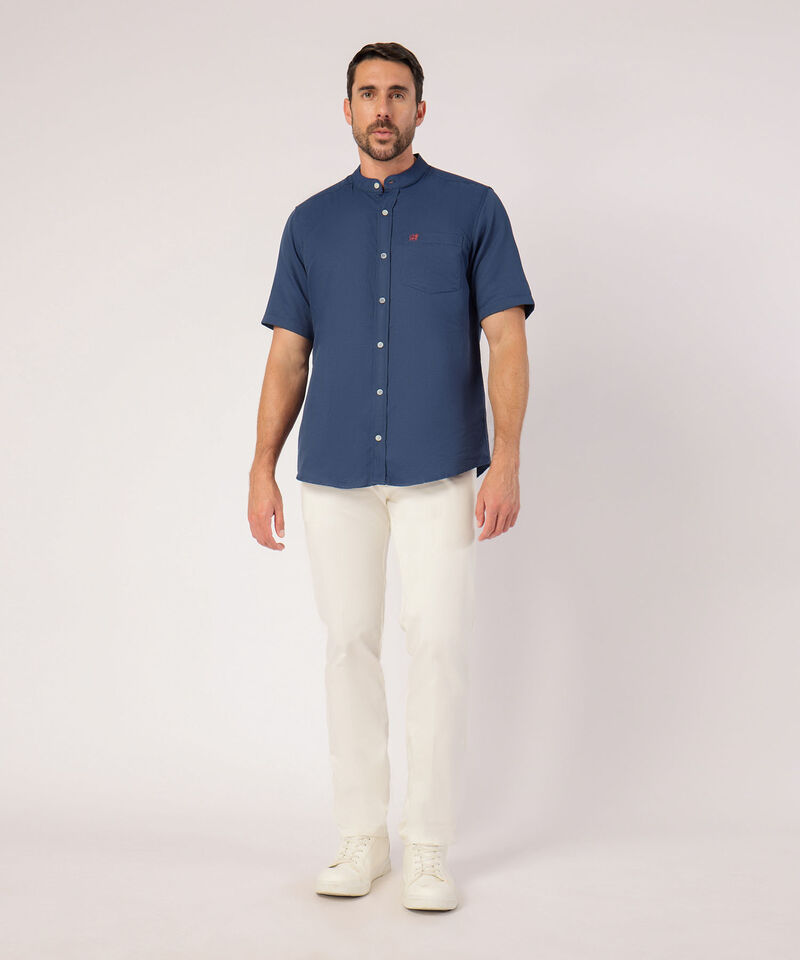 Camisa Unicolor Cuello Mao Con Bolsillo 