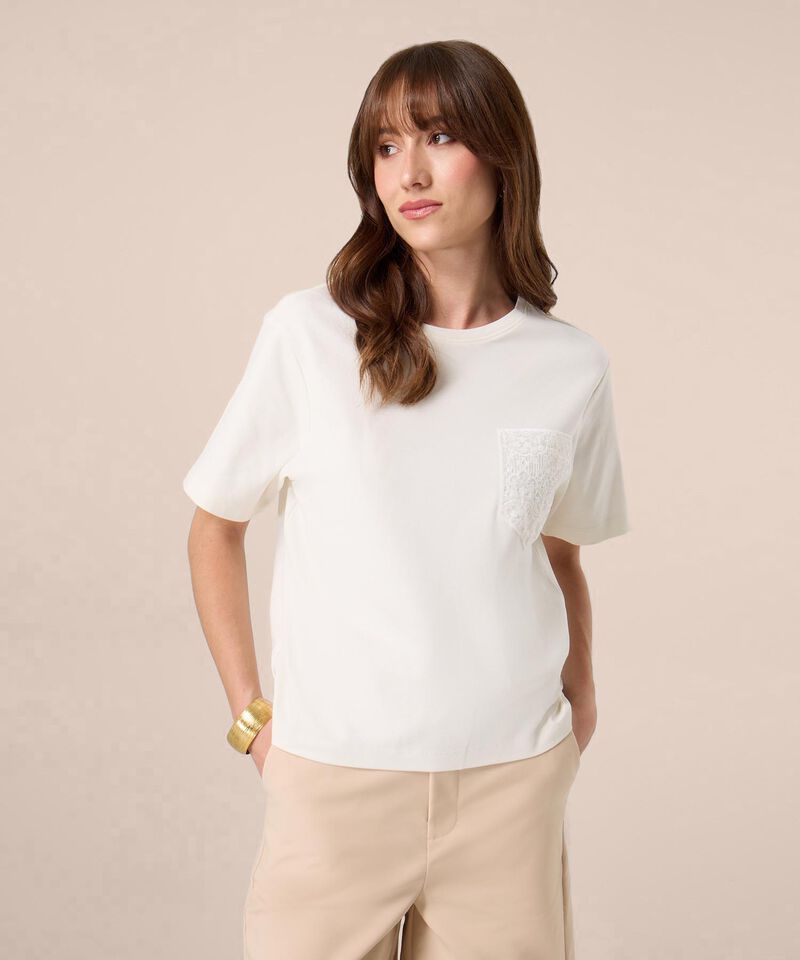 Camiseta Con Bolsillo De Encaje Para Mujer