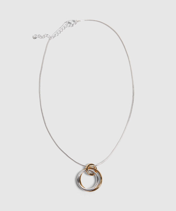 Collar Plateado Con Dije De Aros Bicolor  image number null