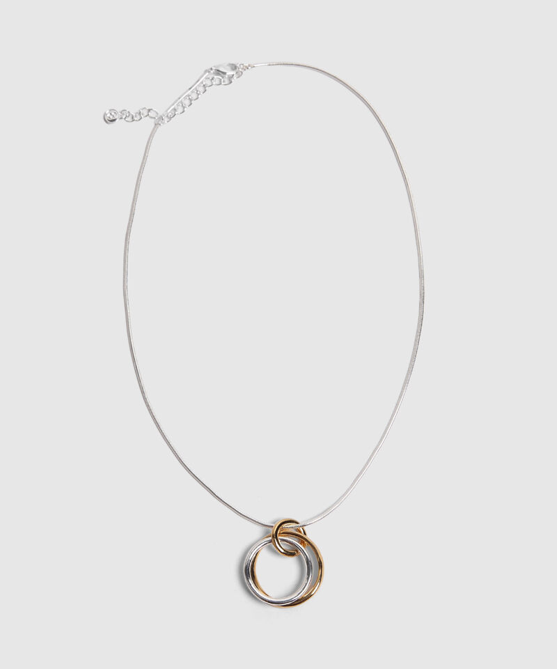 Collar Plateado Con Dije De Aros Bicolor 