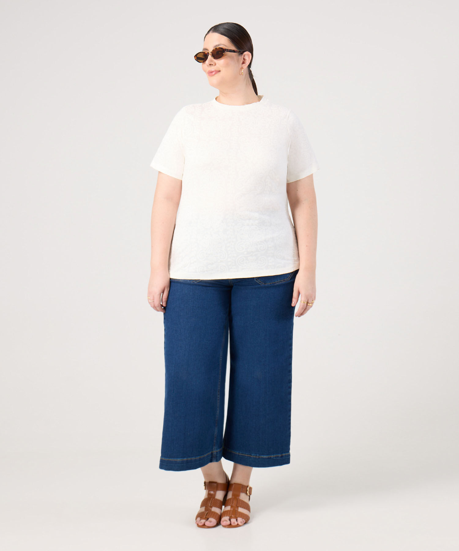 Jeans Culotte Con Bolsillos Frontales Para Mujer Curvy