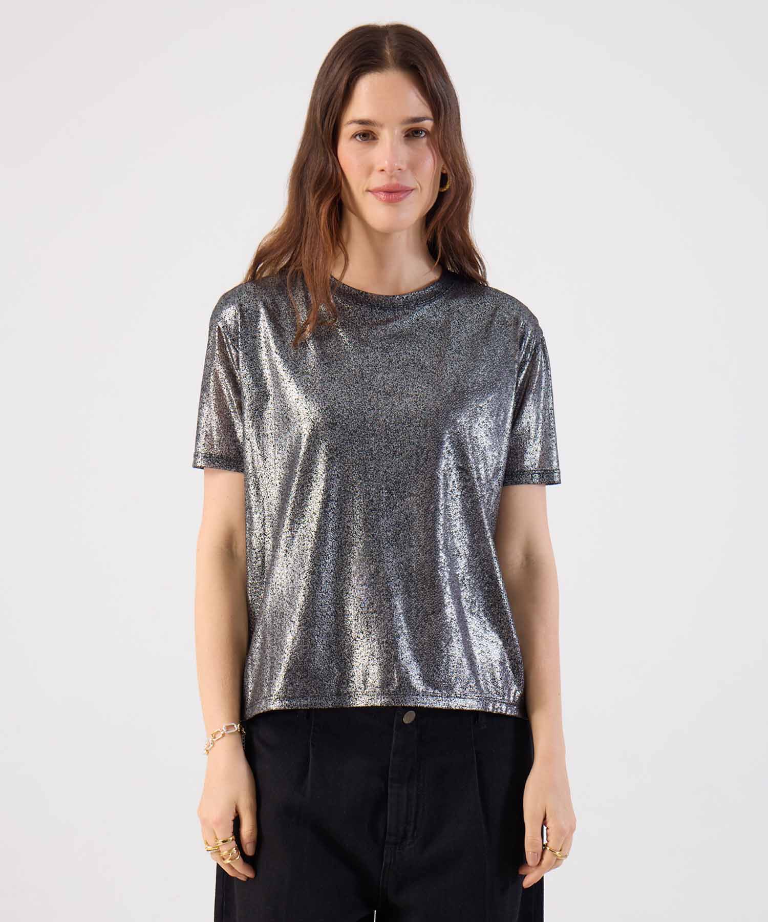 Camiseta Manga Corta Metalizada Mujer