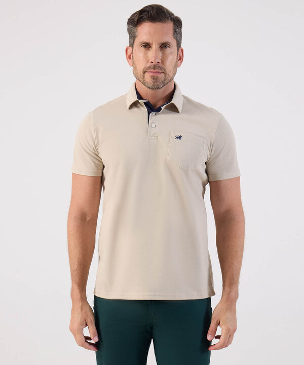 Polo Unicolor, Cuello Duro Con Bolsillo Y Silueta Regular Fit Naranja image number null