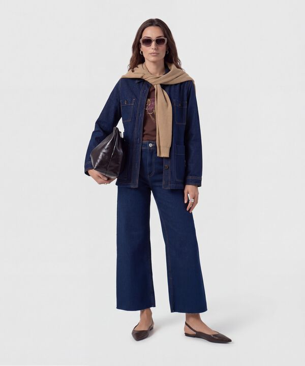 Jeans Culotte Con Ruedo Desflecado Mujer