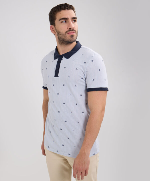 Polo Estampado Cuello Puños Y Pechera Tejida image number null